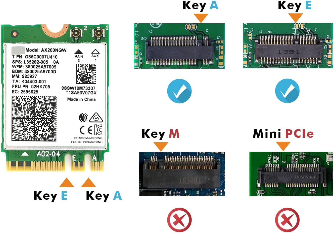 OKN WiFi 6 AX200 802.11ax WiFi Card 2400Mbps 5GHz and 574Mbps 2.4GHz Wireless Module for Laptop Desktop with Bluetooth 5.1, Windows 10/11 64bit and Linux : Electronics