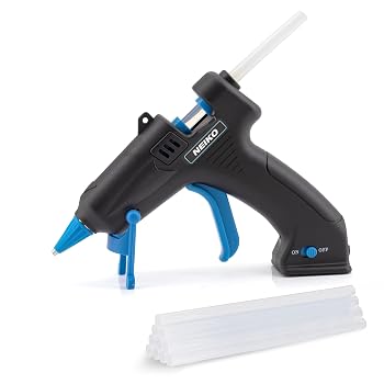 NEIKO 02660A Cordless Glue Gun, 15W Rechargeable Hot Glue Gun, 10 Glue Sticks Included, Wireless Anti Drip Nozzle Mini Glue Gun with Stand for Arts and Crafts, Mini USB Charging P...