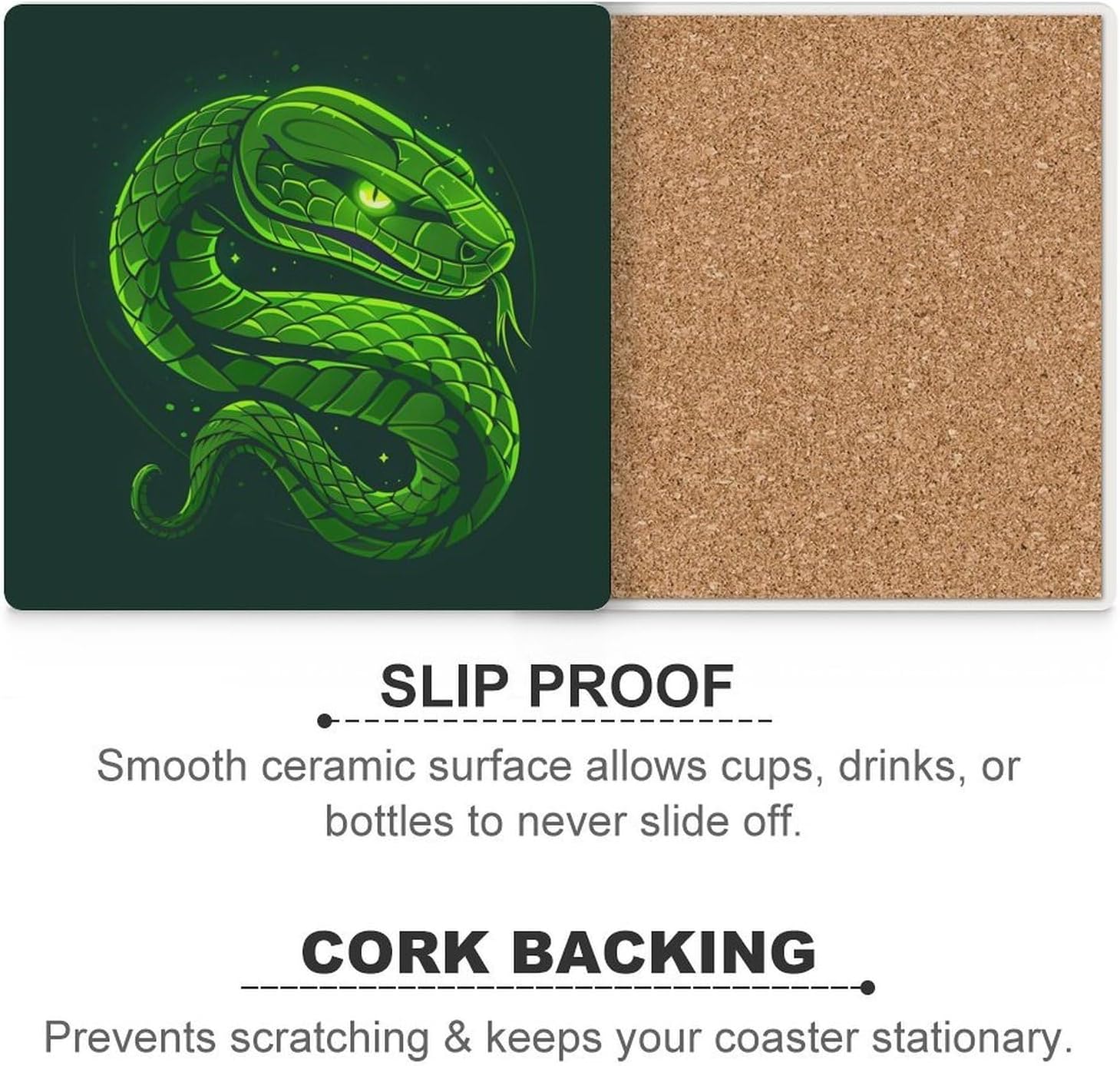 Cobra Snake Coaster for Drinks Square Ceramic Table Coasters Stone Mat Crafts 4PCS Home Kitchen Decor