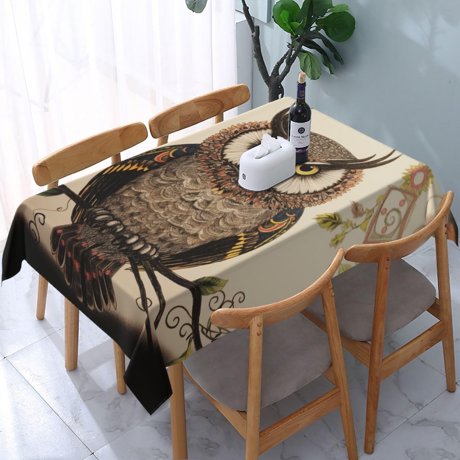 WPKJU Owl Beliefs Printed Tablecloth Water Resistant Table Cover Washable Rectangle Table Cloth for Tables 54x72 in