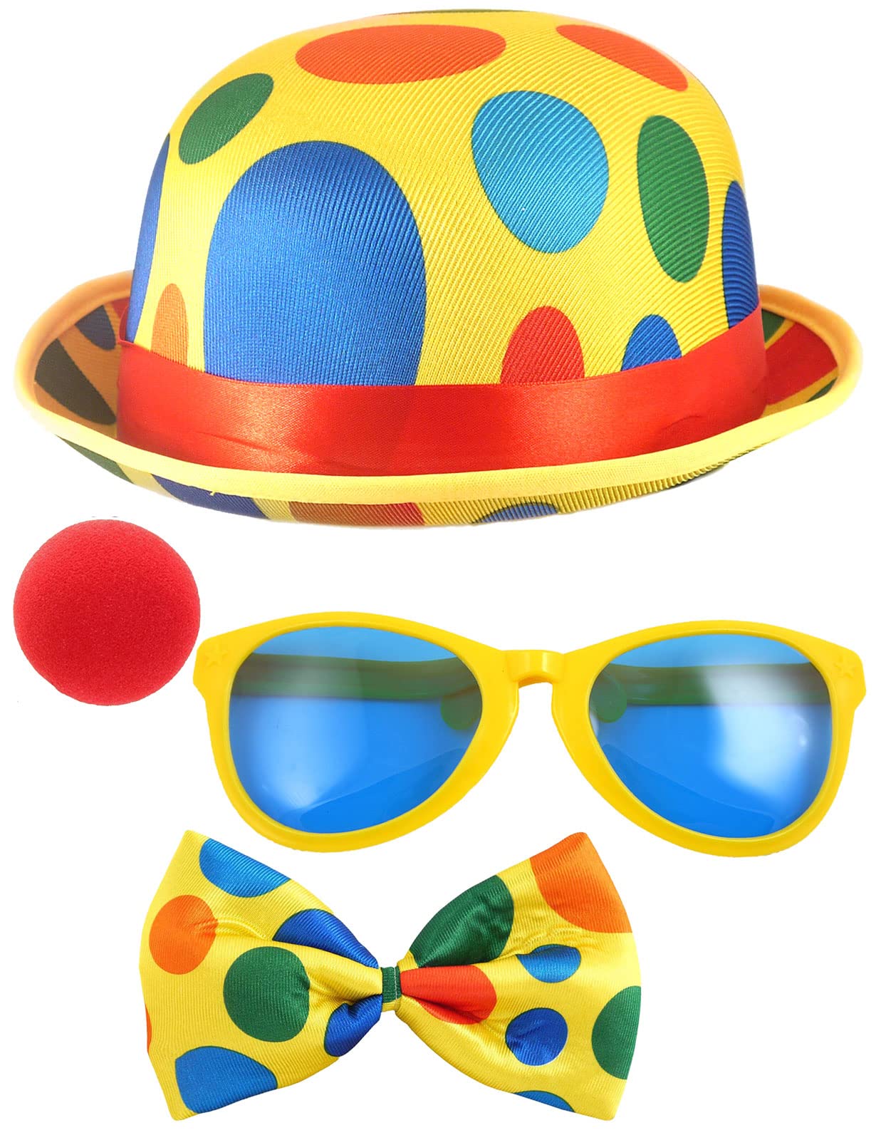 Polka Dot Clown Bowler Hat Clown Bow Tie Giant Glasses Red Nose Clown Fancy Dress