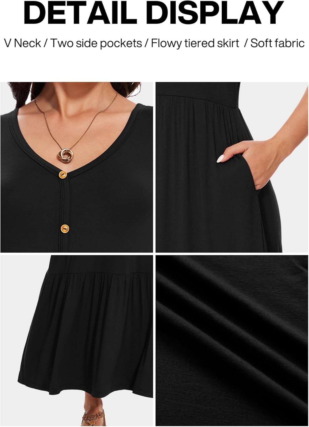 VIISHOW Women's Short Sleeve Maxi Dress 2026 Summer V Neck Knit Loose Plain Empire Waist Casual Dresses with Pockets - Image 5