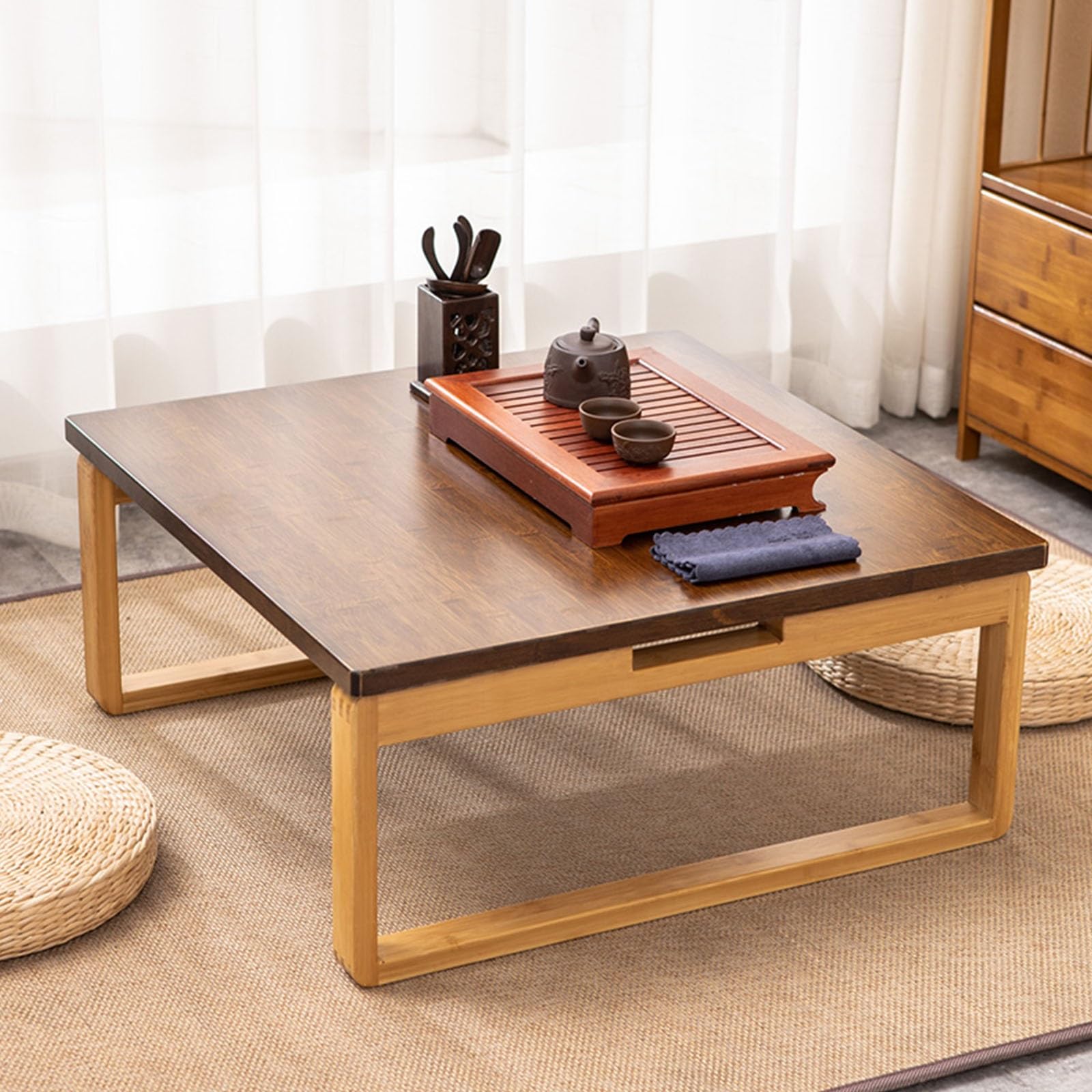 Table carrée pliante bois massif tatami au design minimaliste