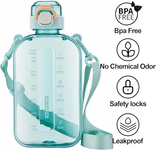 Miniatura 2 de Botella de agua plana de 25 onzas, botella de agua cuadrada portátil sin BPA, a prueba de fugas, botellas de agua delgadas para bolso, viajes,