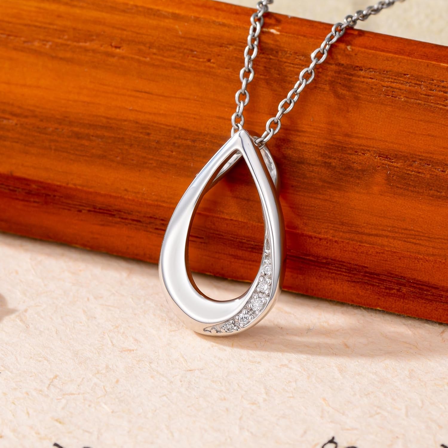 Diamond Teardrop Necklace 925 Sterling Silver Teardrop Pendant Necklace with 18 Inch Extension Chain Dainty Minimalist Jewelry Gift for Women - Image 2