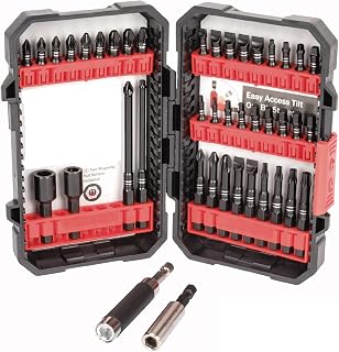 BIG RED BHT-42IBS01 Torin 42-pcs Professional Impact Screwdriver Bit Set and sleeve, Phillips, Square, Slotted and Hex Bits, Magnetic Bit Holder/sleeve, Case incld