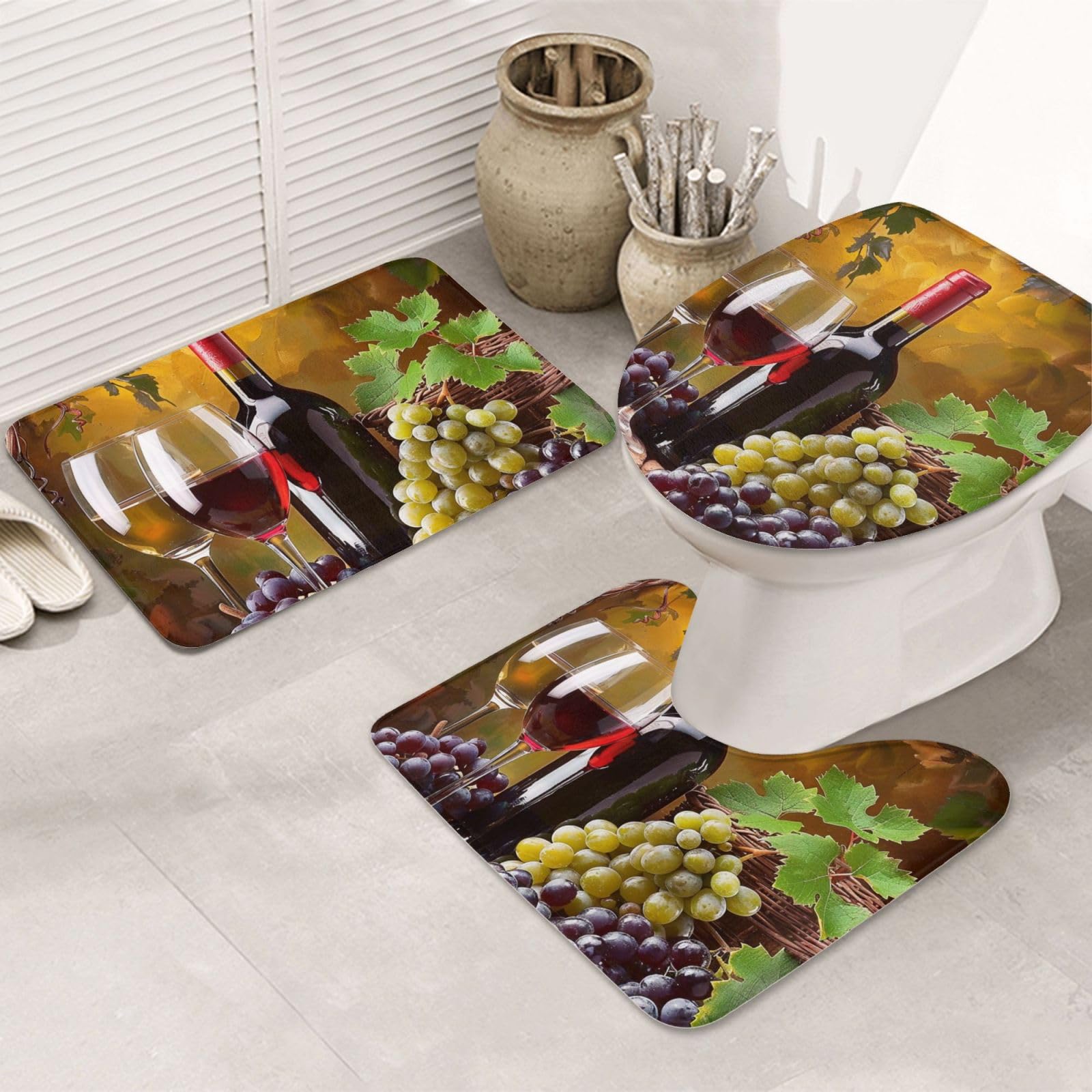 Tapis de bain motif raisin ensemble flanelle pour une ambiance bistrot chic