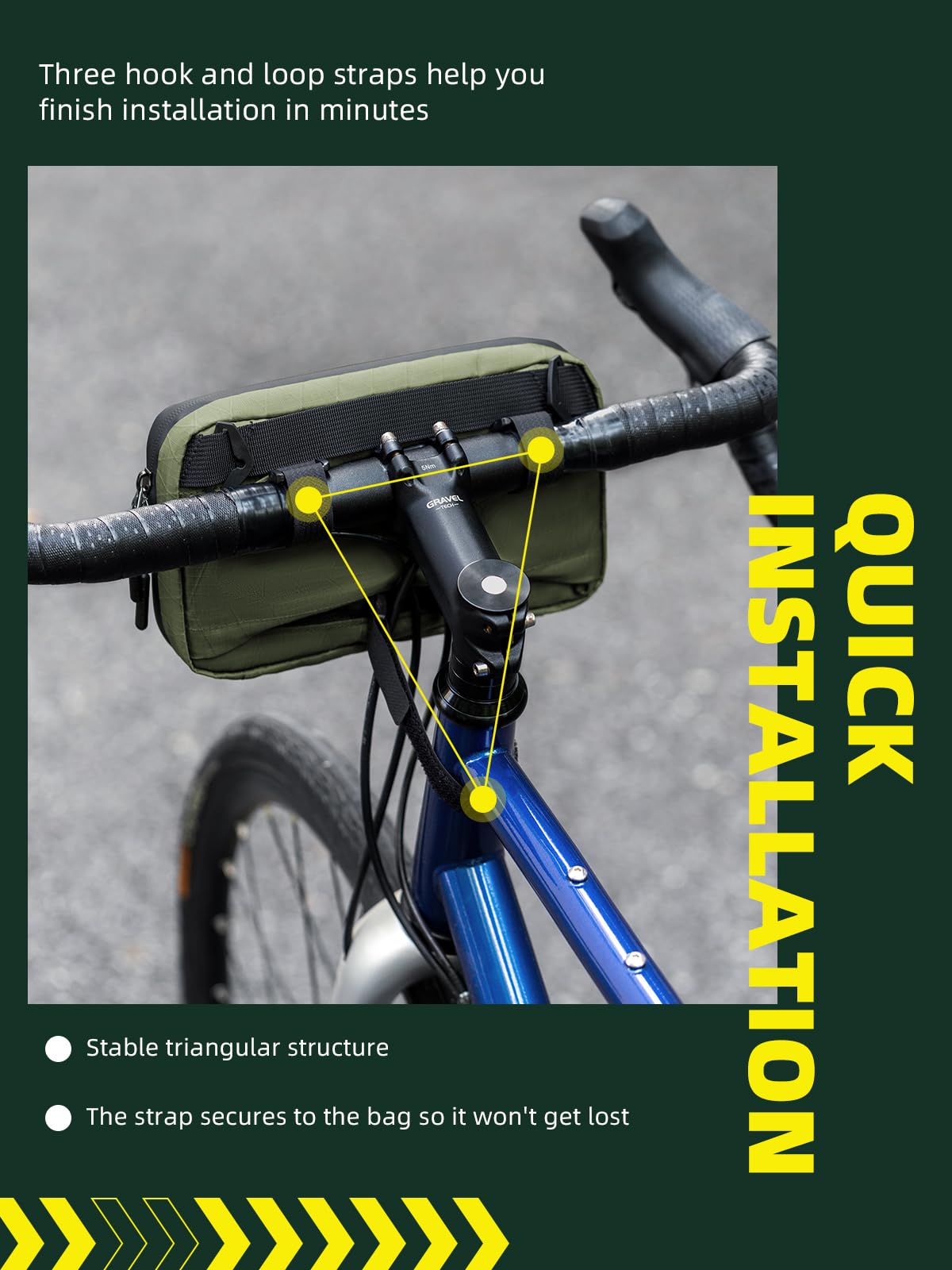 ROCKBROS Sac de guidon de vélo, grande capacité de 2,1 L, sac avant de vélo, sac de guidon à libération rapide, sac banane multifonction pour vélo, scooter, sac banane
