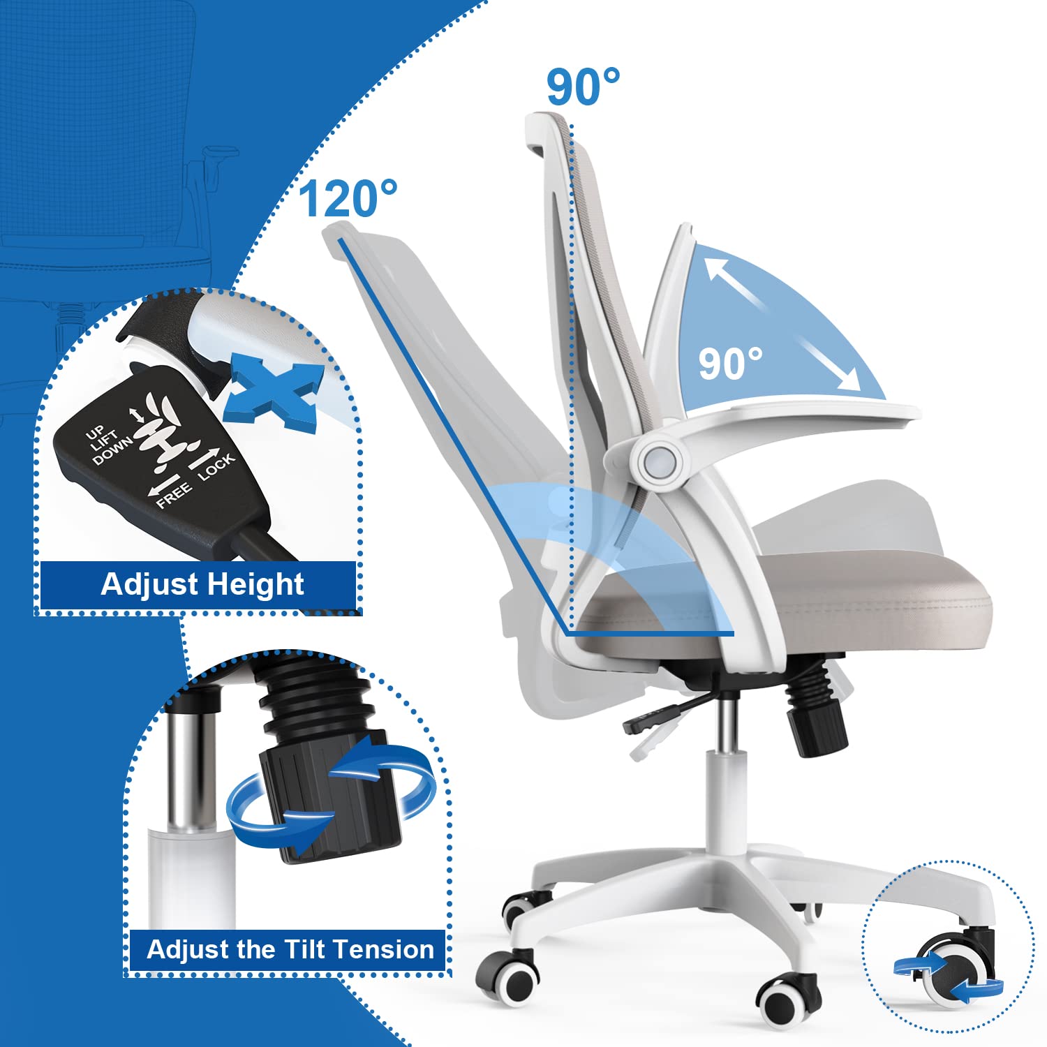 KOLLIEE Mid Back Mesh Office Chair Ergonomic Swivel Black Mesh Computer ...