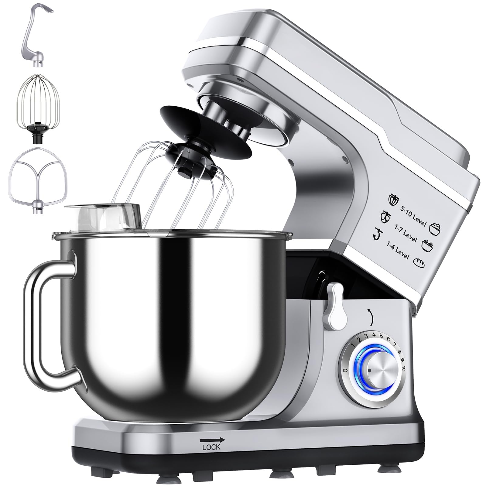 Stand Mixer 7.5 Quart, 10-Speed Electric Dough Mixer with Stainless Steel Bowl, Includes Dough Hook, Wire Whisk, and Whisk, with Guard-image-35
