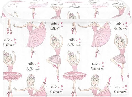 Ollabaky Bailarinas de dibujos animados plegable con tapa, caja de almacenamiento grande, organizador de cubos con asas para organización de
