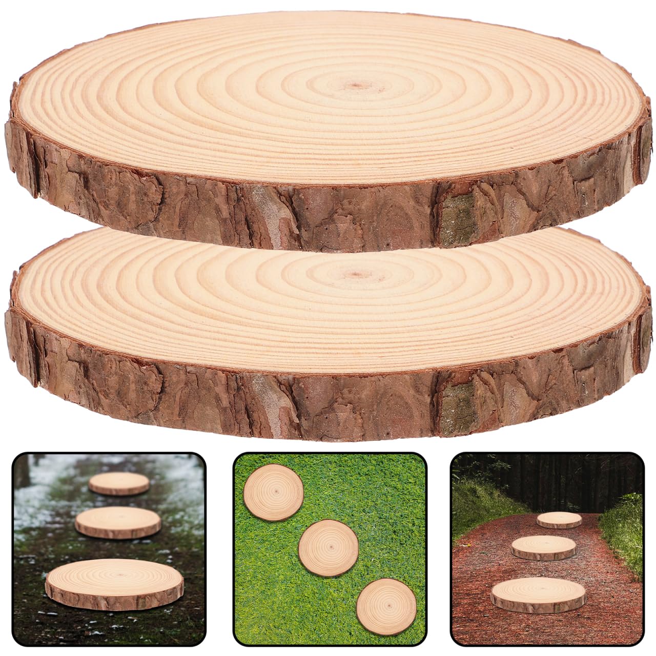 Lot de 3 pierres de marche en bois pour l'extérieur - Pavés de jardin durables - Pour la cour - En bois - en