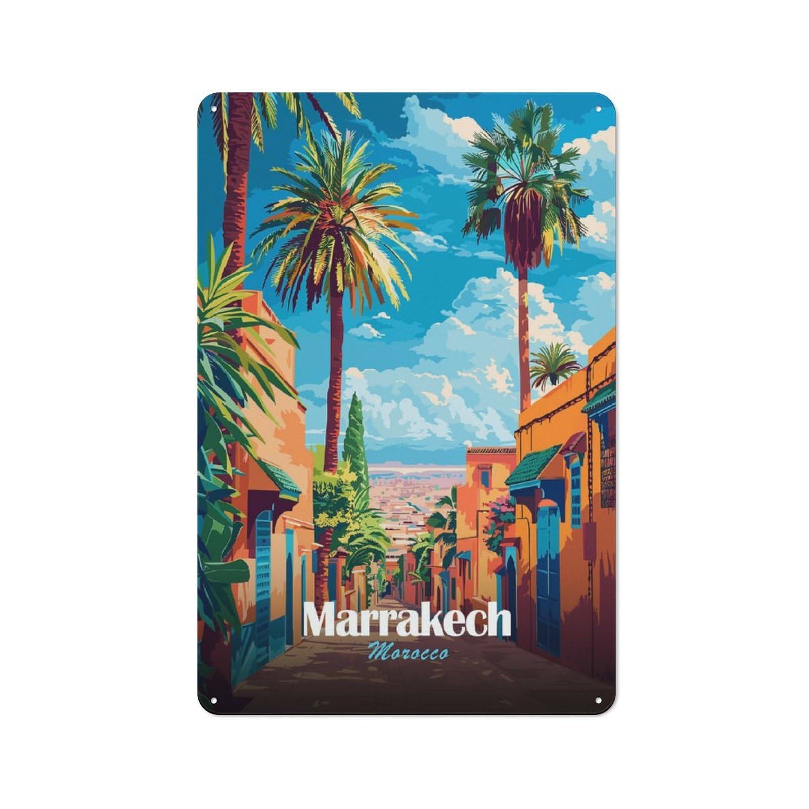 Junmoney Style-2 Outdoor Room Rustic Tin Sign 30X20cm Featuring Marrakech, Morocco Travel (2), Shed Wall Decor For Greenhouse, Garden Room, Cafe Or Entryway