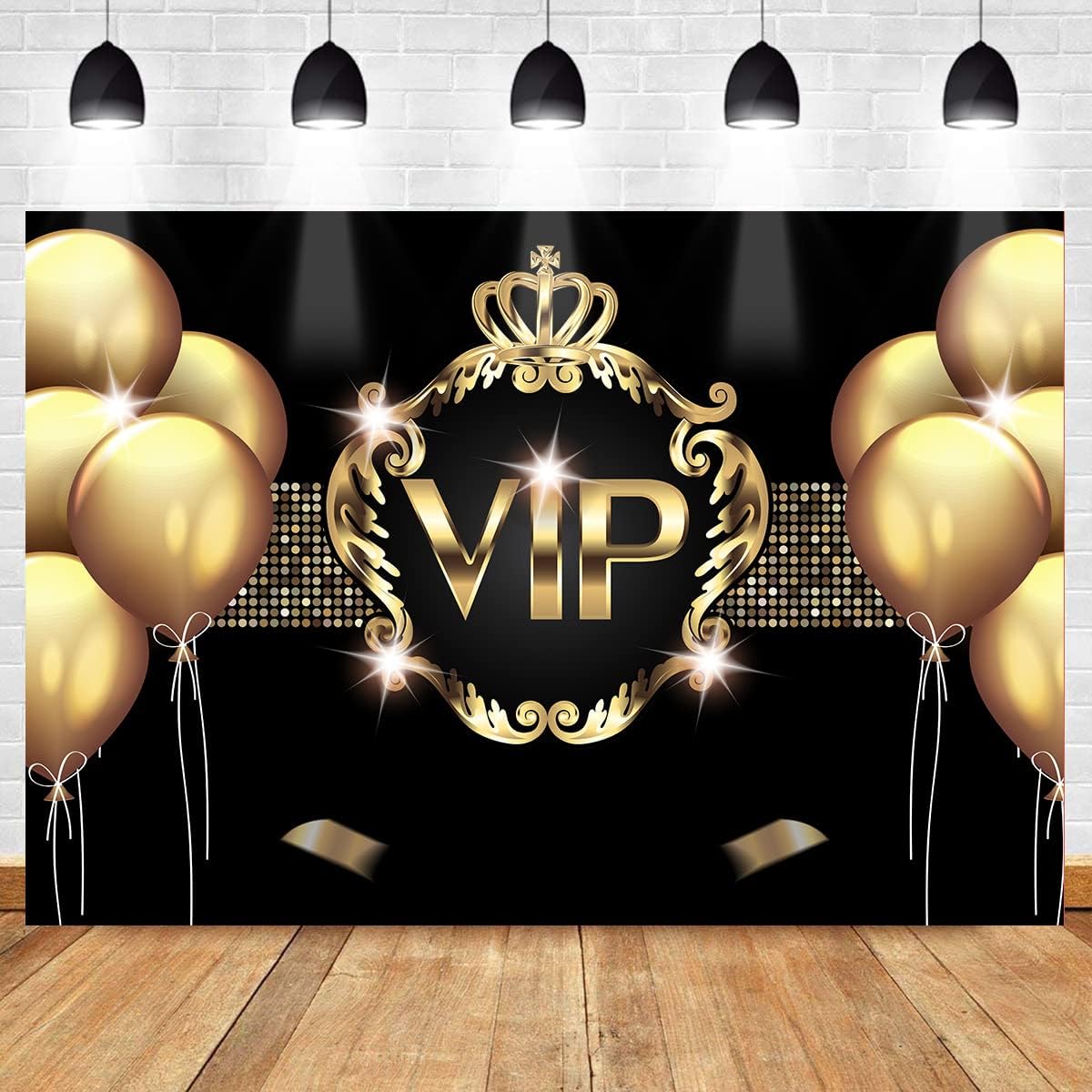 Gold VIP Party Backdrop Gold Crown Balloons Photo Background MEETSIOY Black Studio Props Banner Birthday Party Supplies Photography Backdrop 10x7ft BJZGMT74