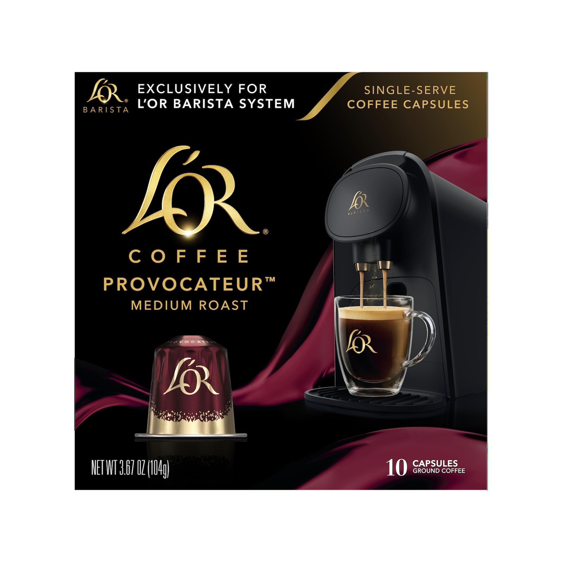 LOR Coffee Pods 10 Count Provocateur Medium Roast Blend Single-Serve Aluminum Coffee Capsules Compatible with the LOR BARISTA