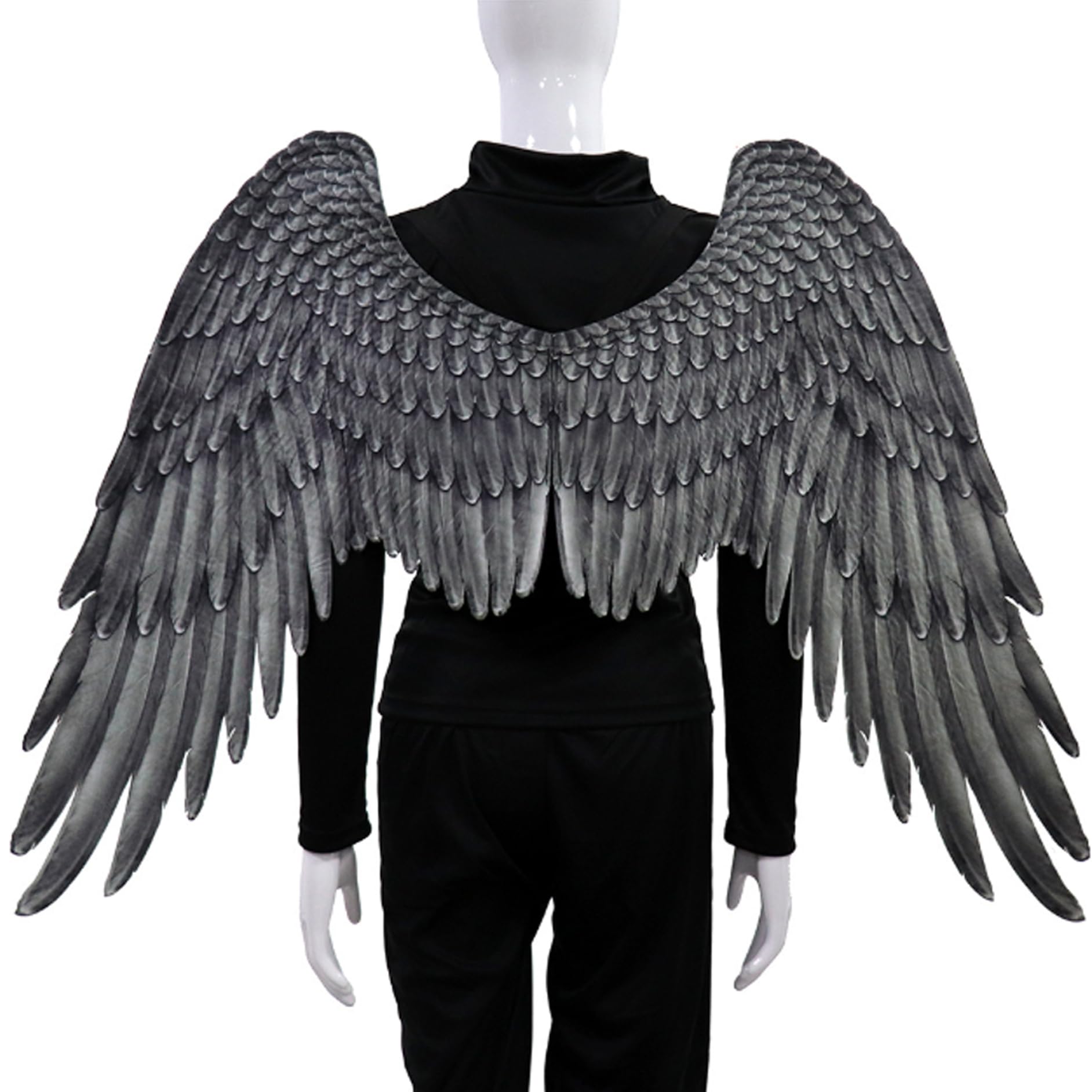 Engel Kostüm Frauen, Engel Flügel für Erwachsene Unisex Freigröße Federn Realistische Halloween Angel Flügel elastischer Schultergurt Nicht gewebter Flügel Kostüm für Party Cosplay Schwarz