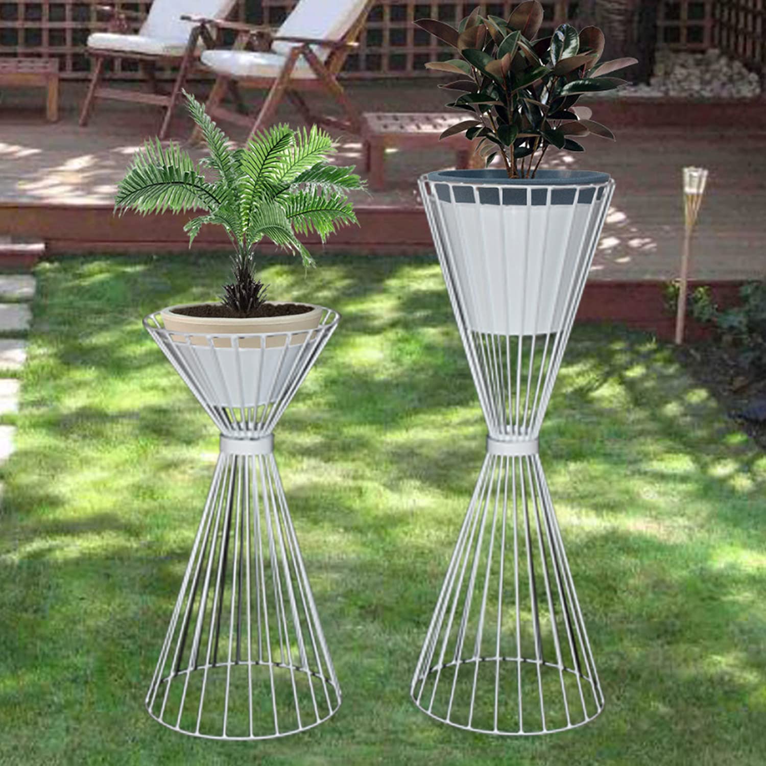 Decorscent Metal Wire Based Decorative Plants Stand for Indoor Outdoor - Set of 2 (White) (B0967T8N7Q) Amazon Price History, Amazon Price Tracker