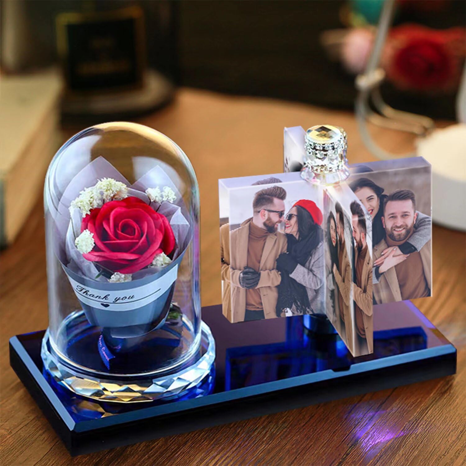 Brocade Creek Personalized 4 Photo Rotating Windmill Light Love Crystal Light LED Night Light Photo Frame Birthday Gift Friend Gift car Decoration