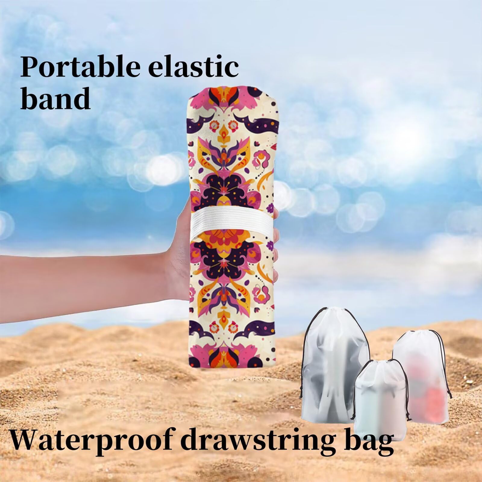 Ręcznik plażowy z mikrofibry 220 x 100 cm duży abstrakcyjny pomarańczowy ręcznik kąpielowy mata plażowa anty piasek, ręczniki sportowe, szybkoschnące, kompaktowe i lekkie, do sportu, podróży, sauny