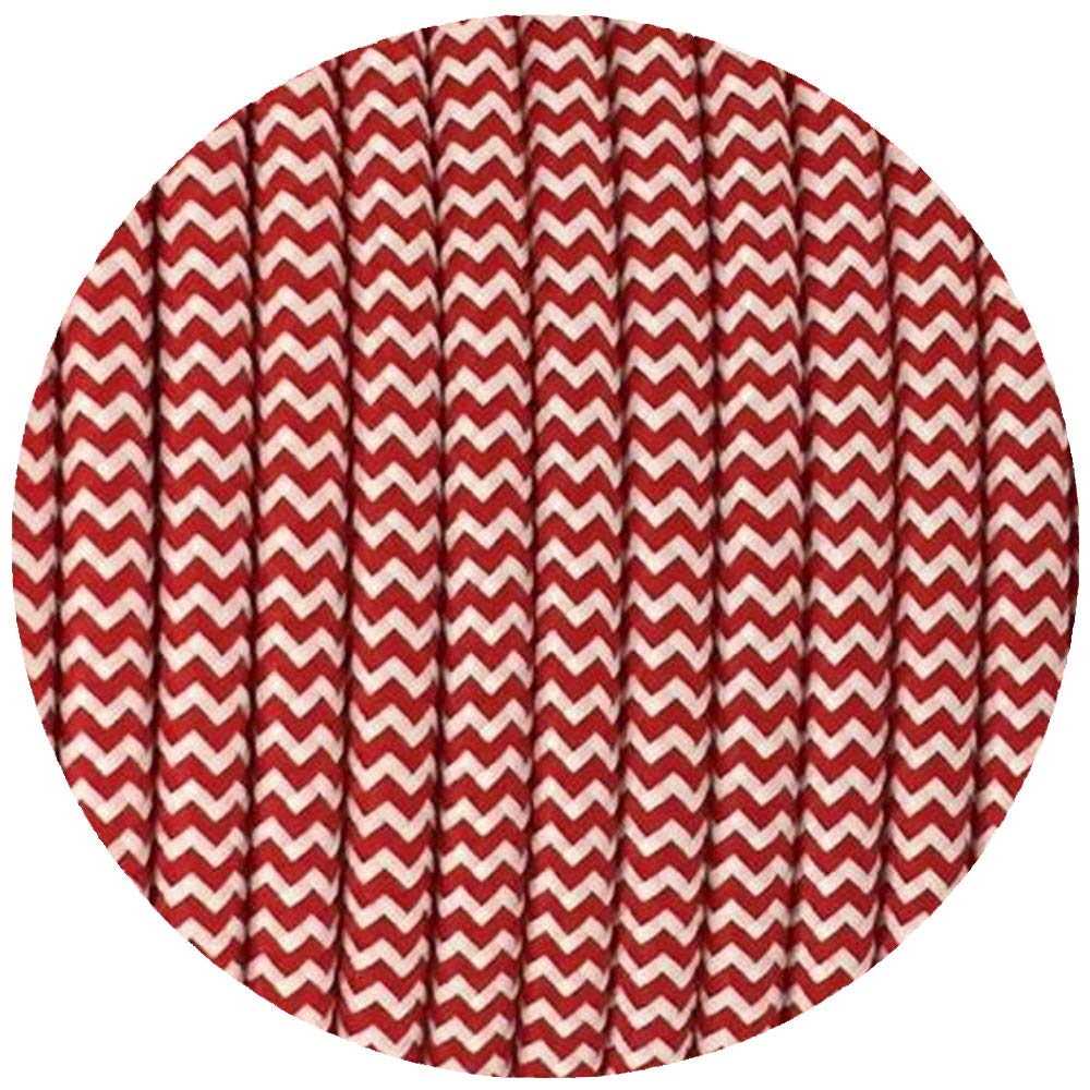 2 Core 5 Meters Red & White Colour Round Fabric Cable, Vintage Style Italian Braided 0.75mm Flexible Lighting Electrical Cable for UK Lighting.