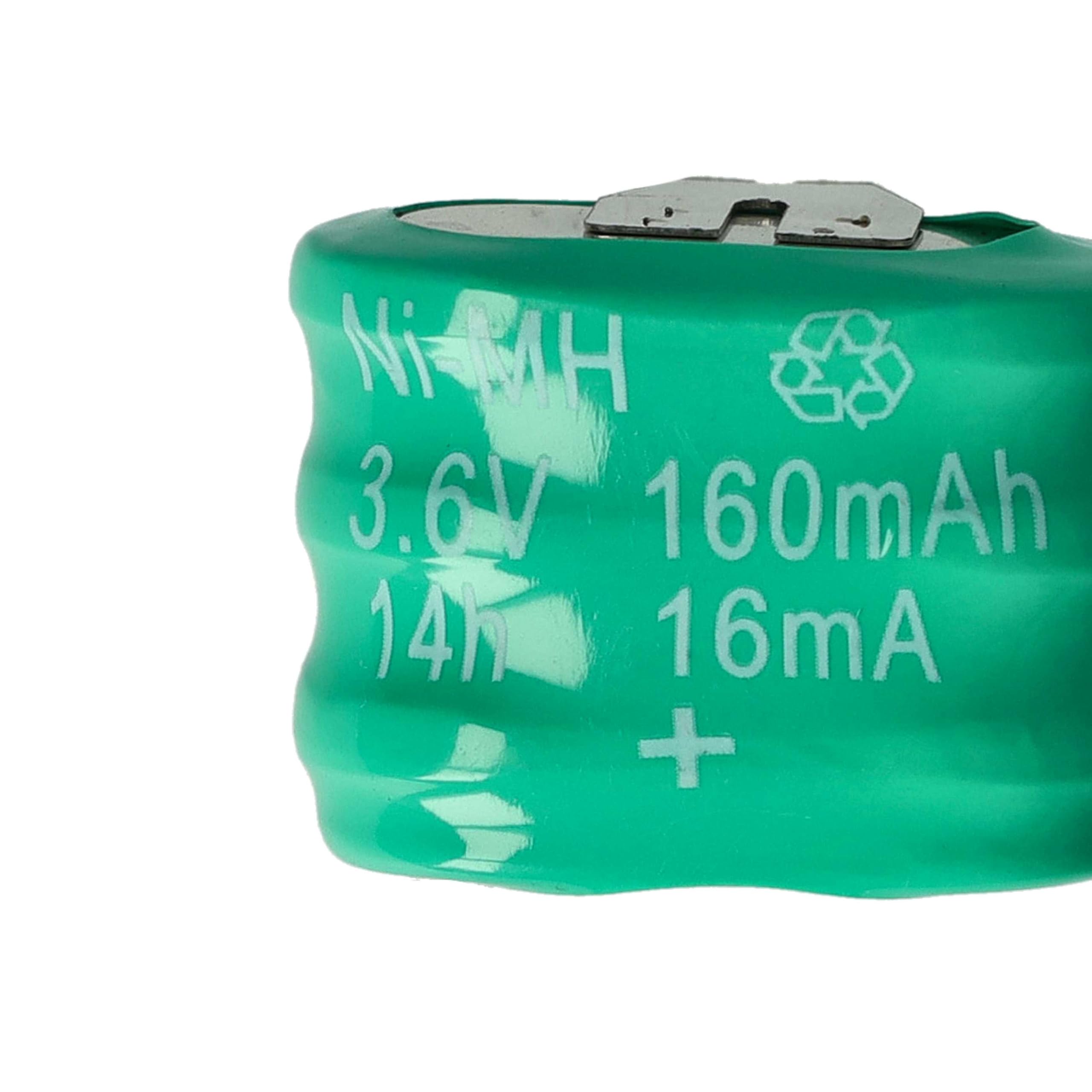 vhbw 100x NiMH Batería de botón de Repuesto Tipo 3/V150H 3 Pines 150 mAh 3,6 V Compatible para lámparas solares, etc.