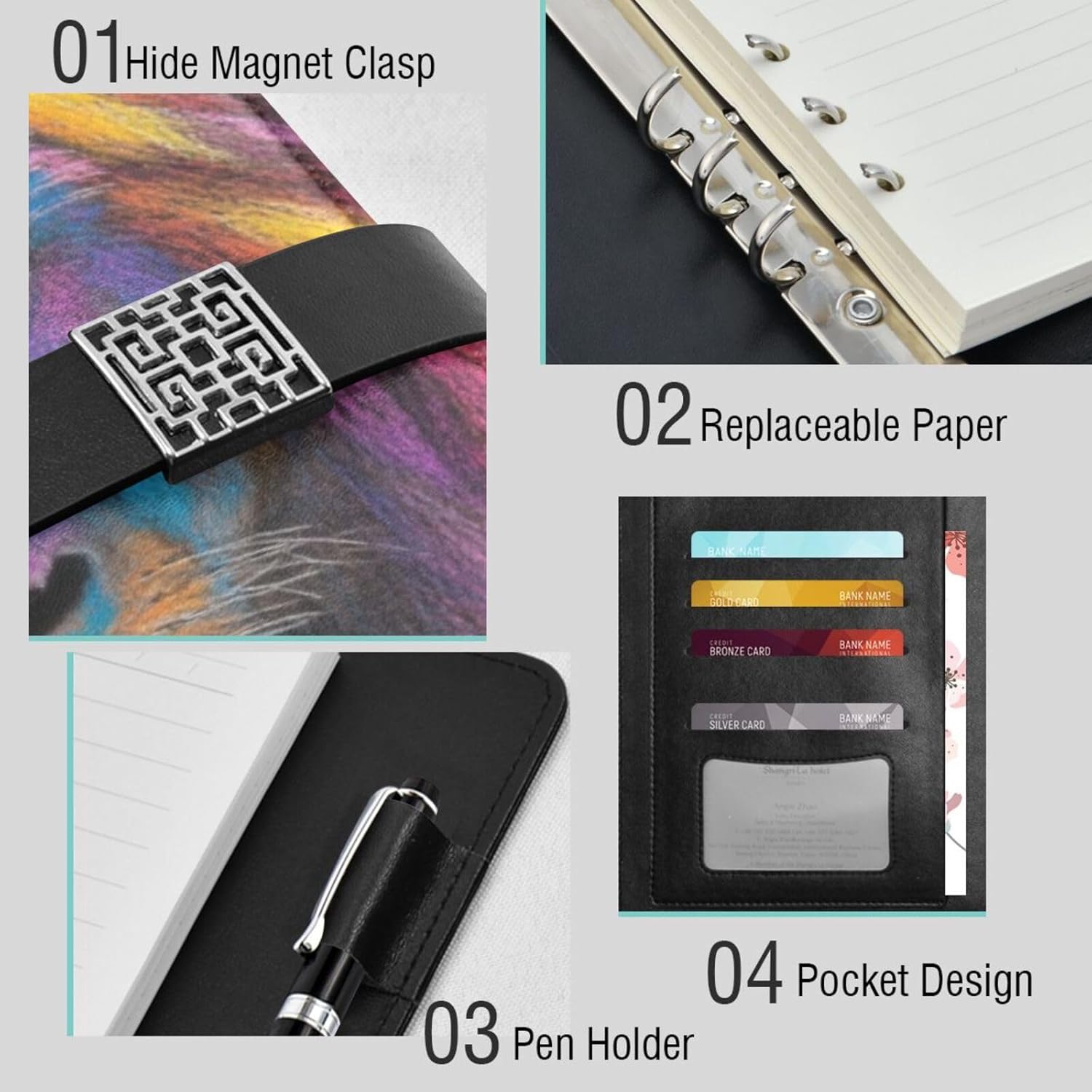 tplaotee Colored Pencil Drawing Cool Lion leather lined notebooks college portable subject college ruled for diary 6.7x9.2