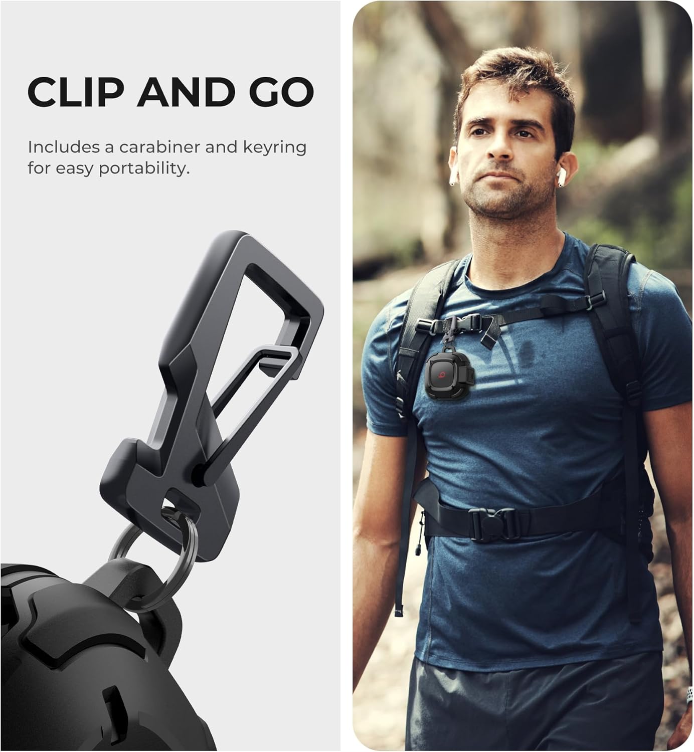 Dexnor Rugged Bumper Case for Beats Fit Pro (2021) Cases with Secure Lock, Shockproof Clear Cover with Carabiner & Keyring for Beats Fit Pro 2021 Black - Image 5