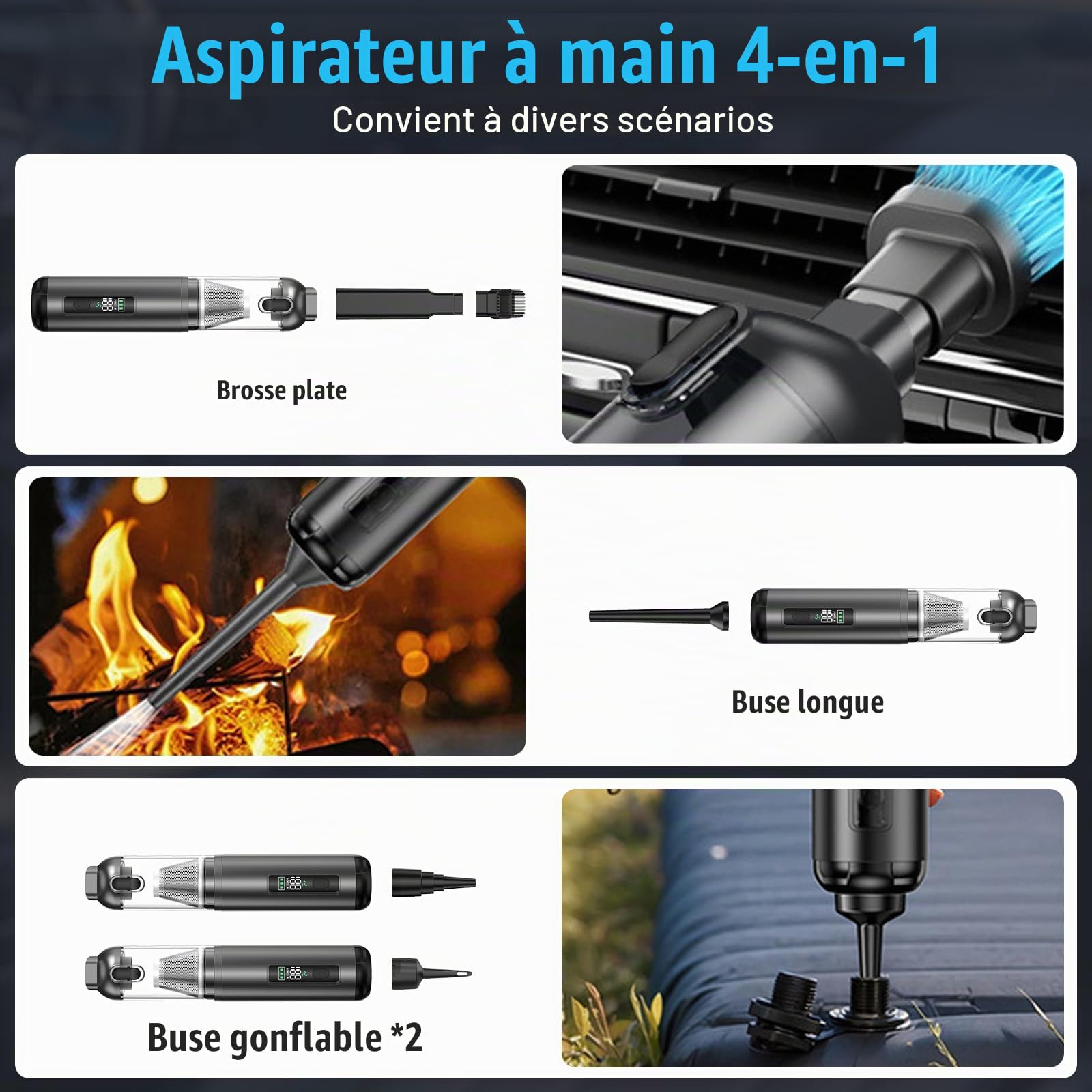 Journeyside Aspirateur à Main pour Voiture, 16000PA Aspirateur à Main sans Fil, Aspirateur pour Voiture 2 en 1, Écran de Batterie LED, 3 Niveaux D'aspiration pour Nettoyage Recoins et Ppetits Débris