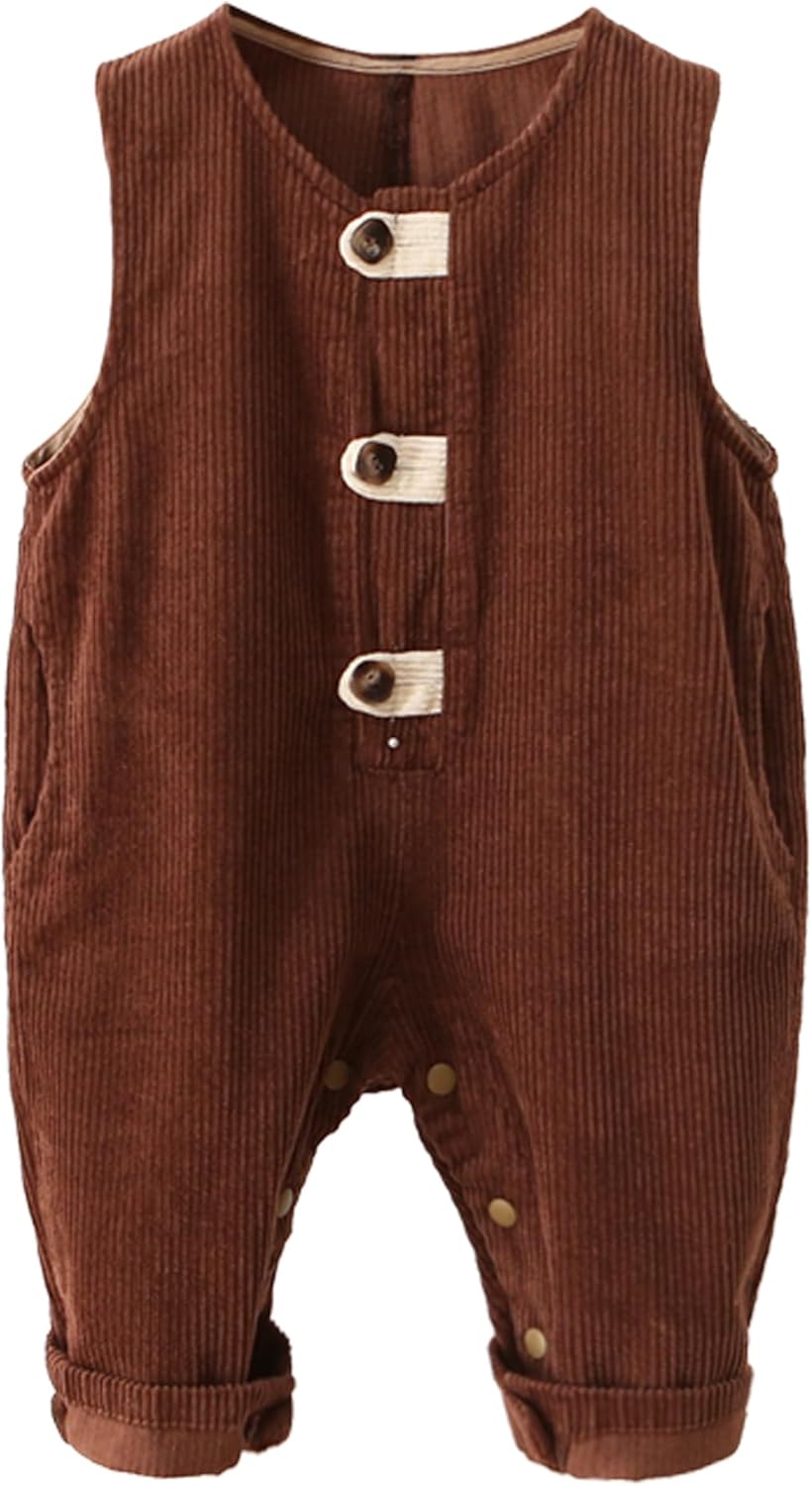SEAUR Kids Corduroy Overalls Baby Boy Girl Cotton Romper Pants Fashion Jumpsuit with Pockets 6M-3T