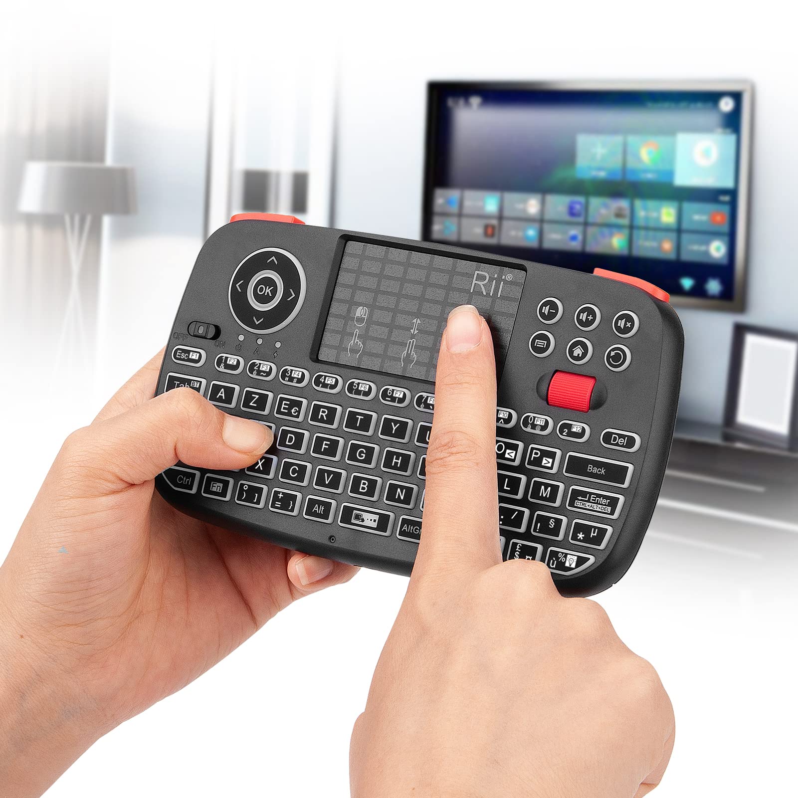 Rii i4 Mini Clavier sans Fil Bluetooth & 2.4 GHz (AZERTY) avec pavé Tactile, LED Backlit, Batterie Rechargeable pour iOS Windows Android tablettes, Raspberry Pi2, Linux et Ordinateur