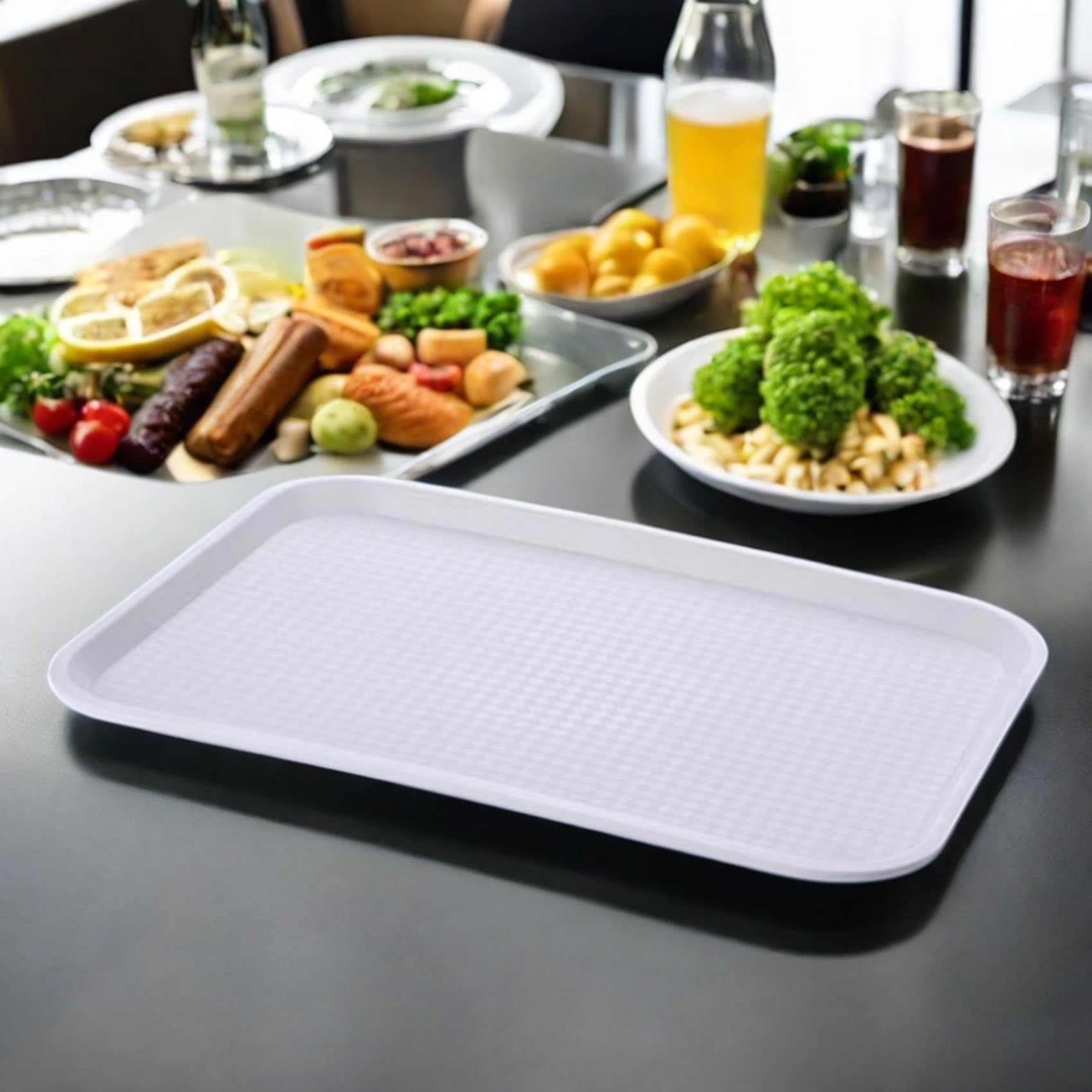 2 vassoi multiuso, diversi colori, antiscivolo, 35 x 27 cm, materiale PP per alimenti (bianco)