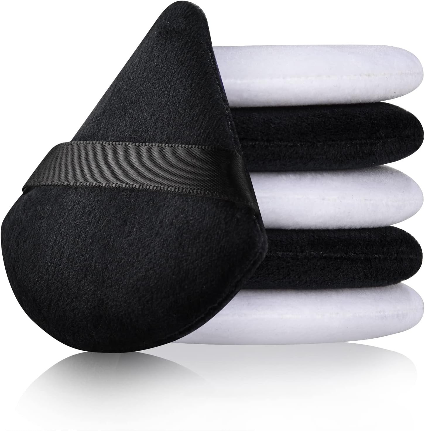 Powder Puff Start Makers 6 Pcs Makeup Puff Soft Powder Sponge Triangle Powder Puff Reusable Triangle Sponge with Strap Wet Dry Cosmetic Puff for Loose Powder Foundation (Black White)
