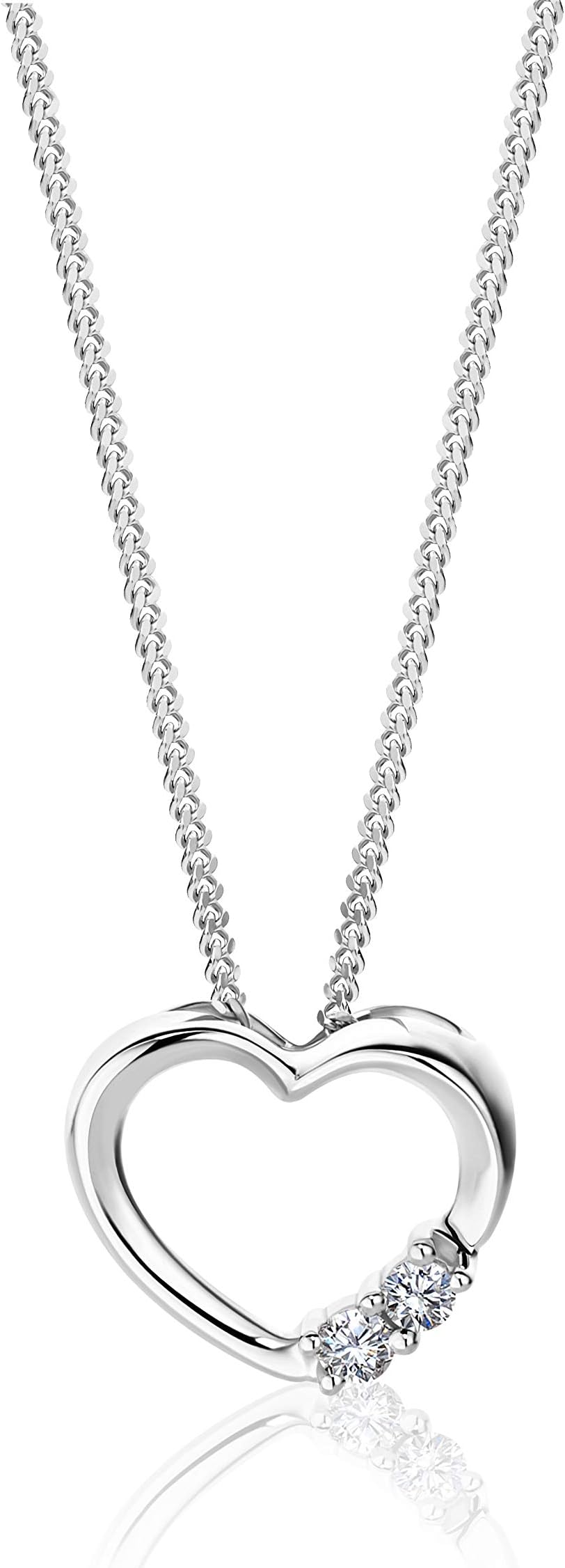 OROVIGold Heart necklace for women - Pendant with Natural Diamonds and 45cm Gold Chain - Solid 9k/375 White Gold/Yellow Gold - Hypoallergenic