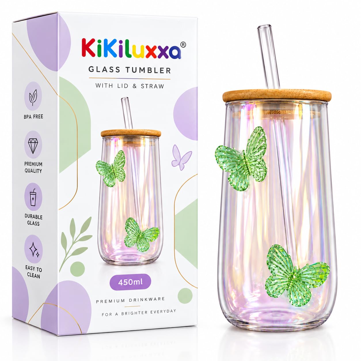 KiKiluxxa Glass Sipper Bottle - Coral Green -1