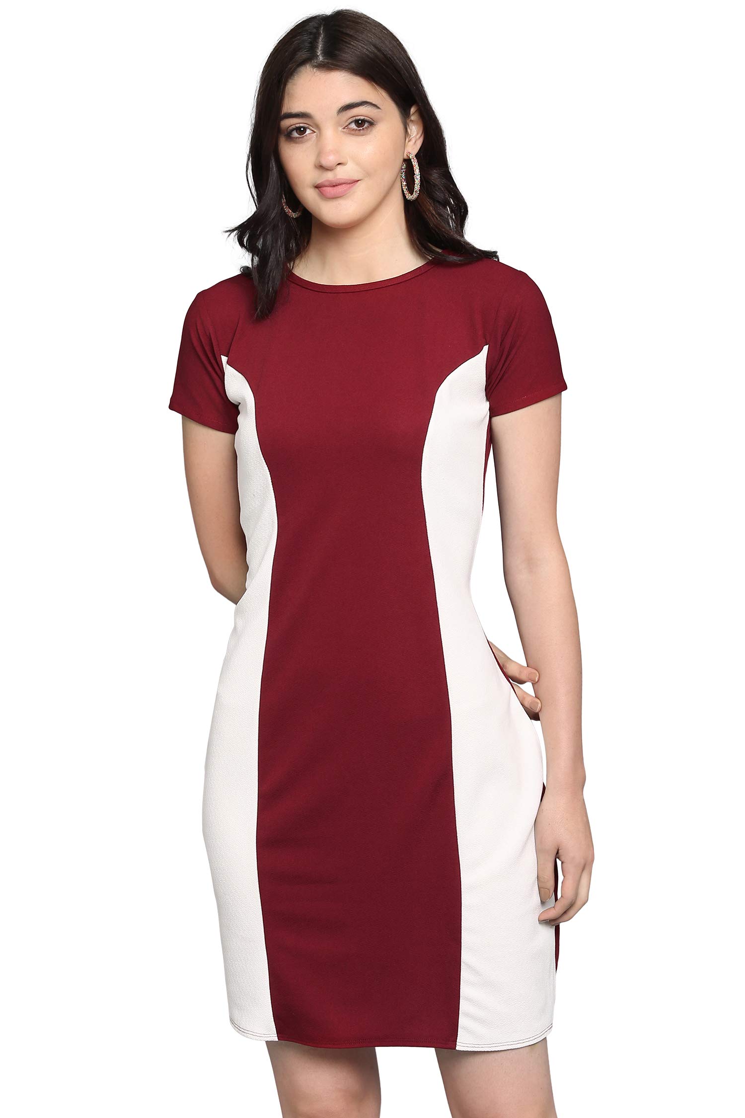 Purvaja Womens Bodycon Knee Length Dress(Lucy-114-Wh-Mr_Maroon_Small)