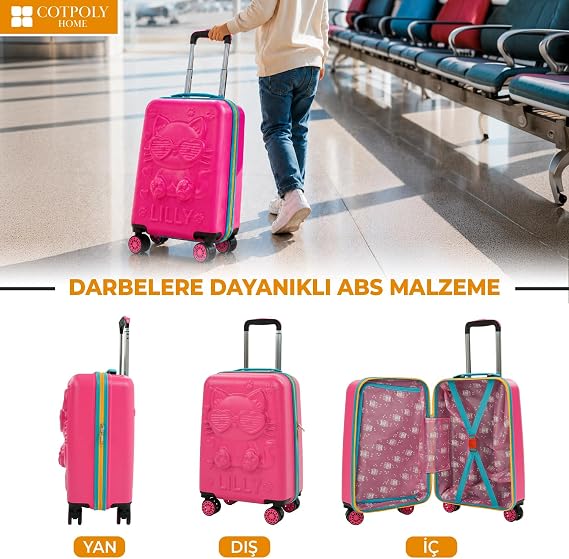 Cotpoly Kabin Boy ABS Çocuk Çocuk Valizi ve Çocuk Bavulu - Nasa Lilly Hafif Küçük Boy Seyahat Çantası, 360 Derece Tekerlekli Kız Erkek Valiz 55cm