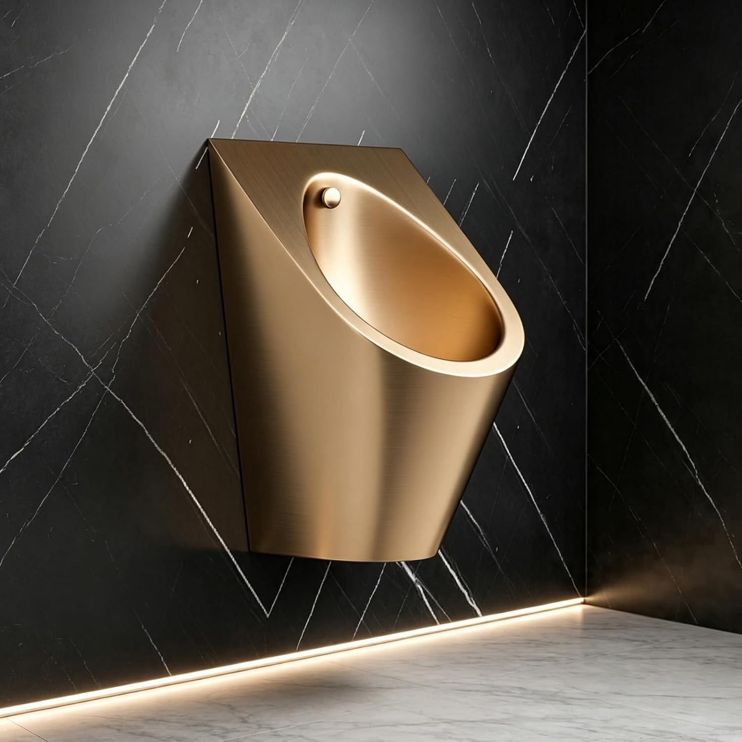 Wall-Mounted Stainless Steel Urinal, Touchless Automatic Sensor Toilet | Heavy duty SUS304. Adjustable 60cm automatic sensor flush. Anti-clog drain with P-trap(Rose Gold)