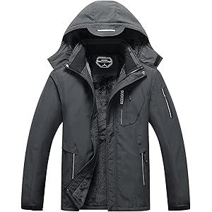 SUOKENI Men's Waterproof Ski Jacket Warm Winter Snow Coat Hooded Raincoat Darkgrey Small