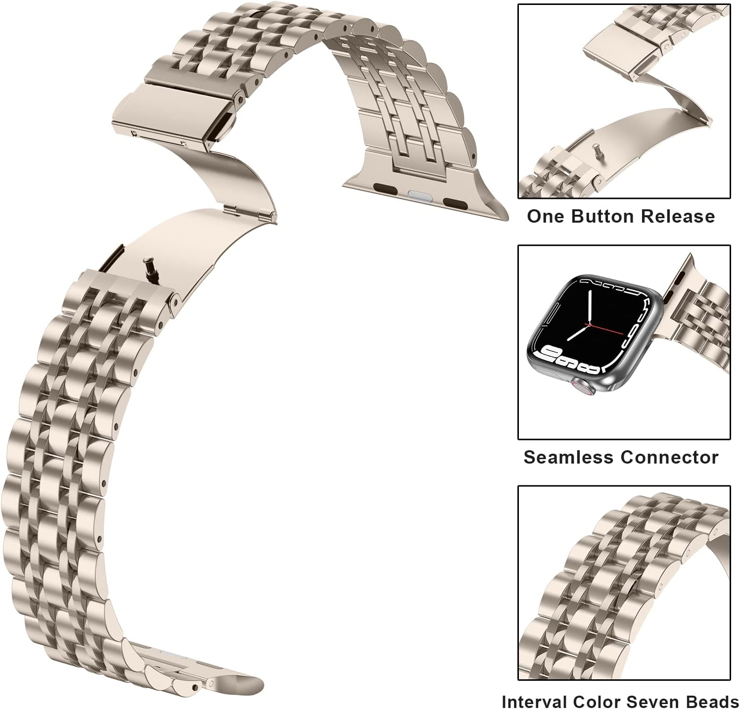 Anlinser Metal Bands Compatible with Apple Watch Band 42mm 41mm 40mm 38mm for Women Men, Stainless Steel Replacement Strap for iWatch Series 11 10 9 8 7 6-1 SE (Starlight) - Image 5