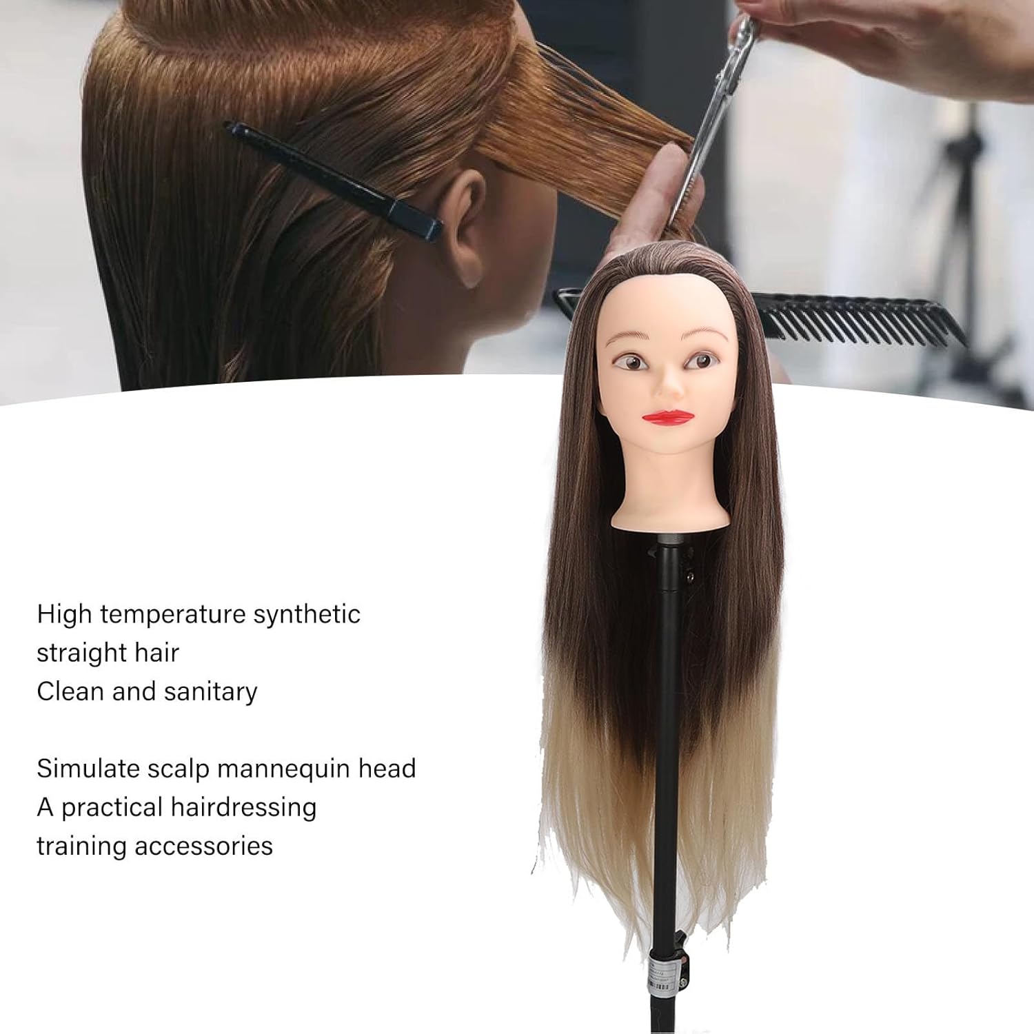 Long Soft Hair Training Head, Mannequin Head for Hairdressing Practice, High Temperature Fiber Hair with Life Like Scalp, for Ironing Braiding Styling and Wig Display
