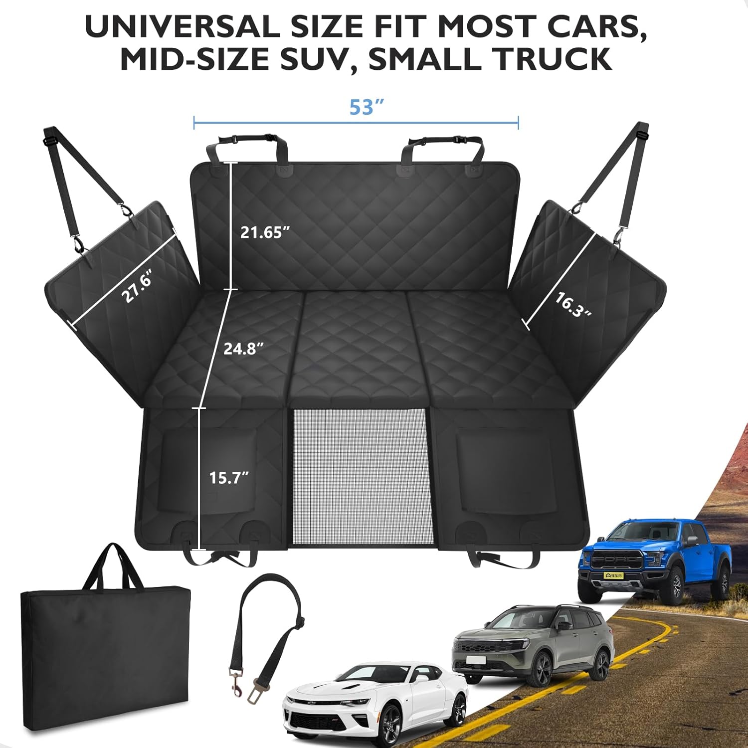 Back Seat Extender for Dogs-Large Space, Upgraded Egg Crate Foam Soft Dog Car Seat Cover Holds 420lb, Sturdy Backseat Extender for Dogs, Waterproof Pet Car Bed Dog Hammock for Car, SUV, Truck