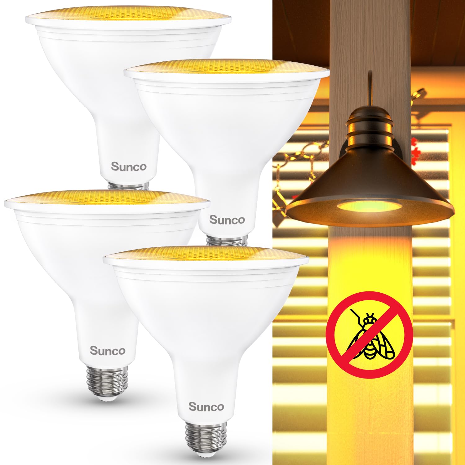 Sunco LED Yellow Bug Light Outdoor PAR38 4-Pack