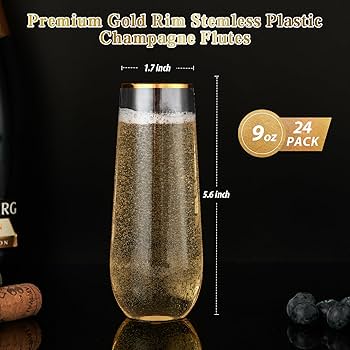 Amazon.com: FOCUSLINE 24 Pack 9 Oz Plastic Stemless Gold Rim