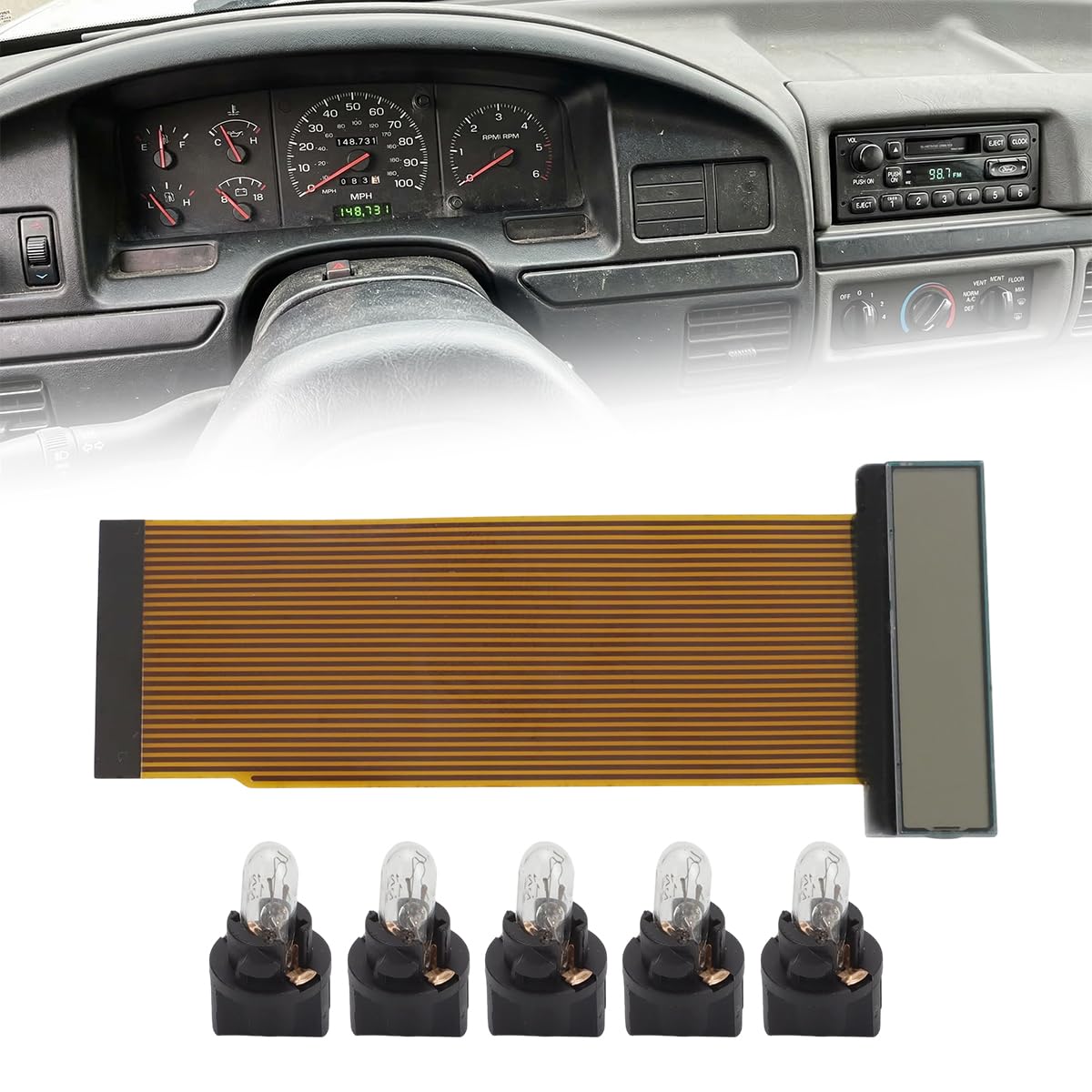 LCD Odometer Display Repair Kit with 5 Backlight Bulbs for Ford F150 F250 F350 F450 F550 1992-1996 and Early 1997, for Bronco E-Series Aerostar 1992-1996, Replaces F4UF-10D922-BA F2UF-10D922-AC