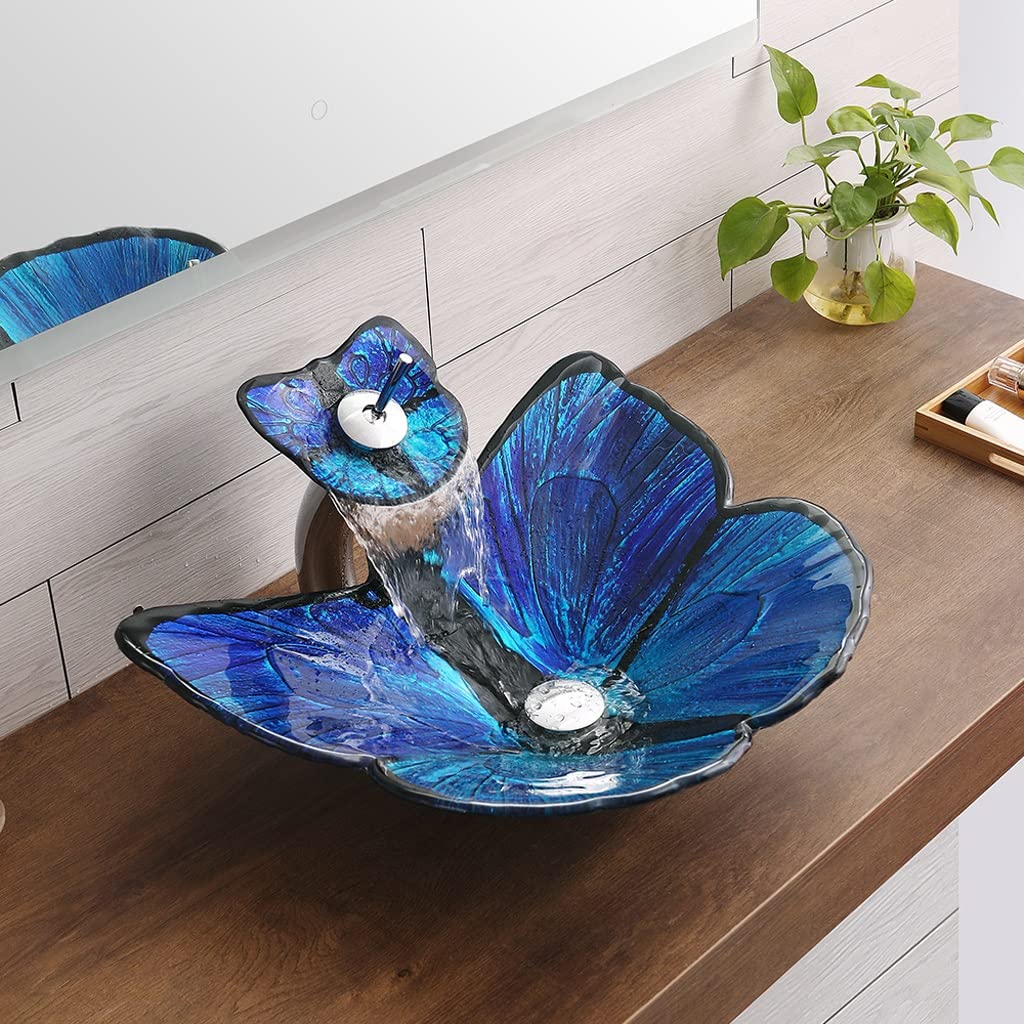 Umywalka wpuszczana do łazienki Zlew łazienkowy zlewozmywak łazienkowy szklany szklany blat zlewozmywak Motyl spersonalizowany Washbasin Umywalki łazienkowe(Sink only)