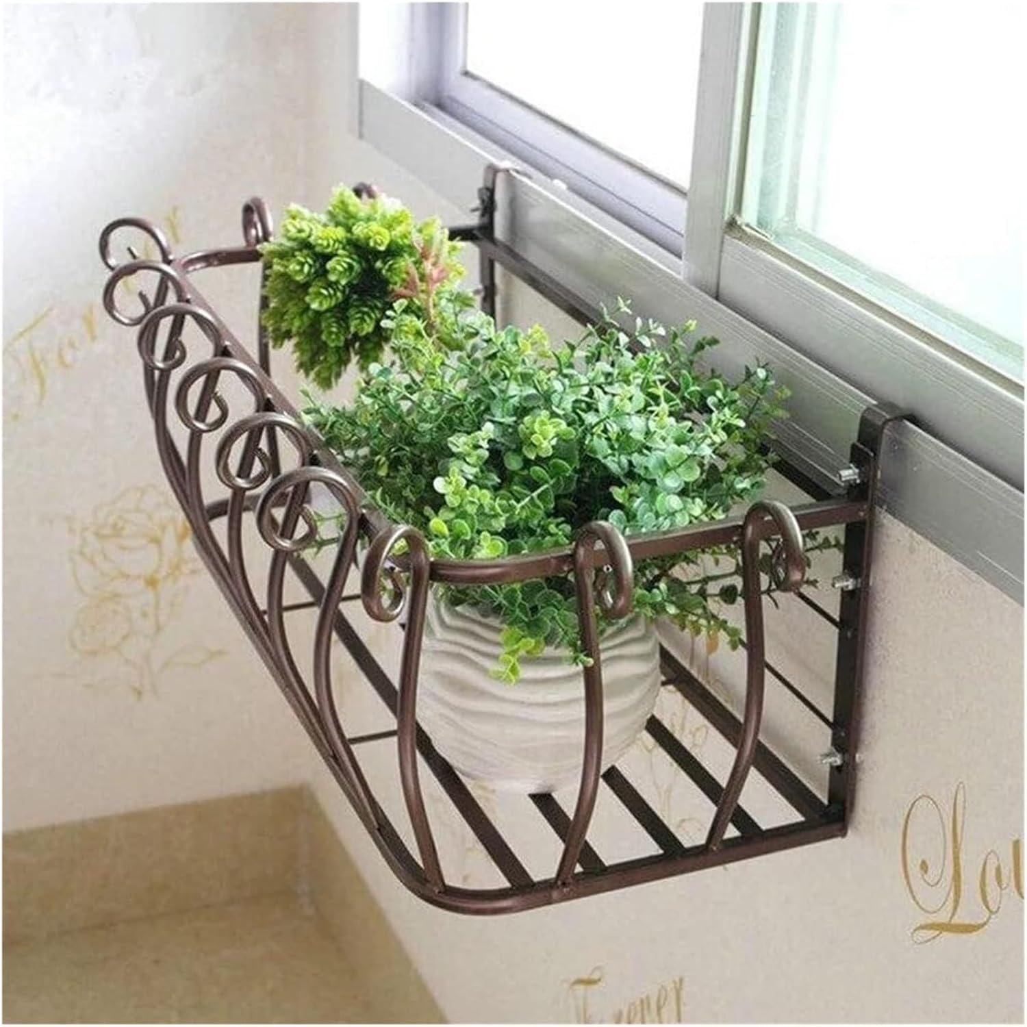 Brown Railing Planter - 60x28x22cm Fence Planters for Flowers, Hanging Plant Stand, Coffee Shop Window Sill Pot, Office Decor, Outdoor Indoor Gardening