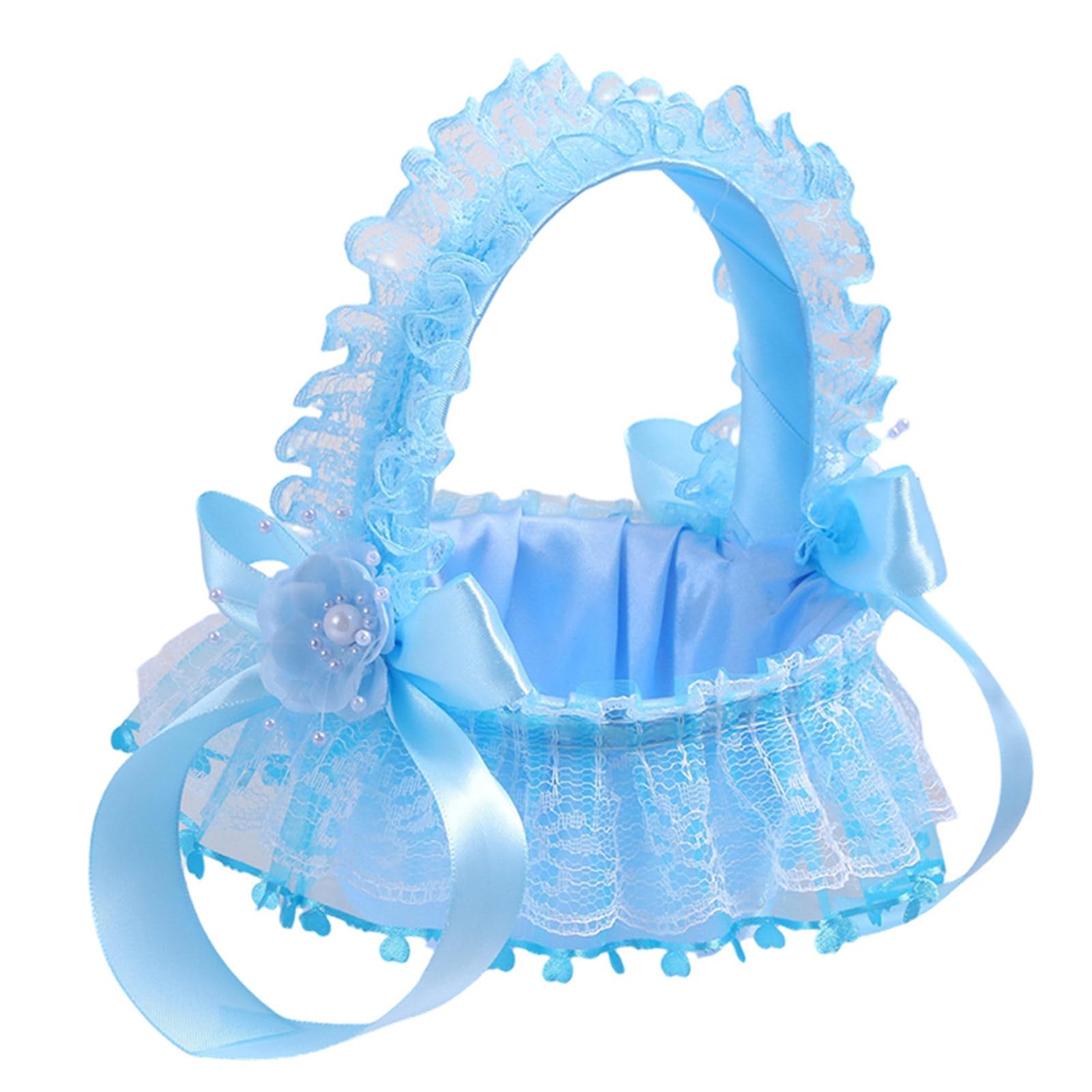 NEWFT Wedding Girl Basket with Lace Trim Ribbon Bowknot Floral Girl Basket Small Storage Container for Weddings Decoration