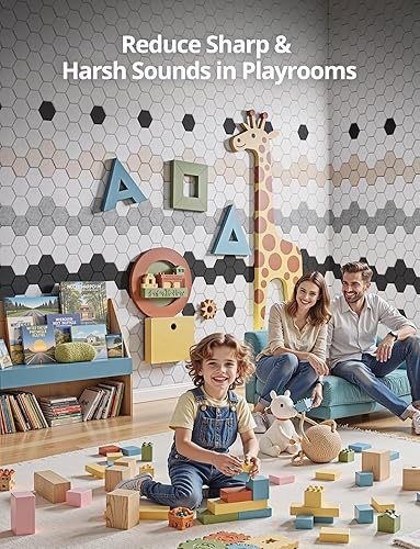 Miniatura 4 de Paneles acústicos de pared absorbentes de sonido, panel de azulejos autoadhesivos de panal de abeja, paquete de 12 unidades de diseño hexagonal