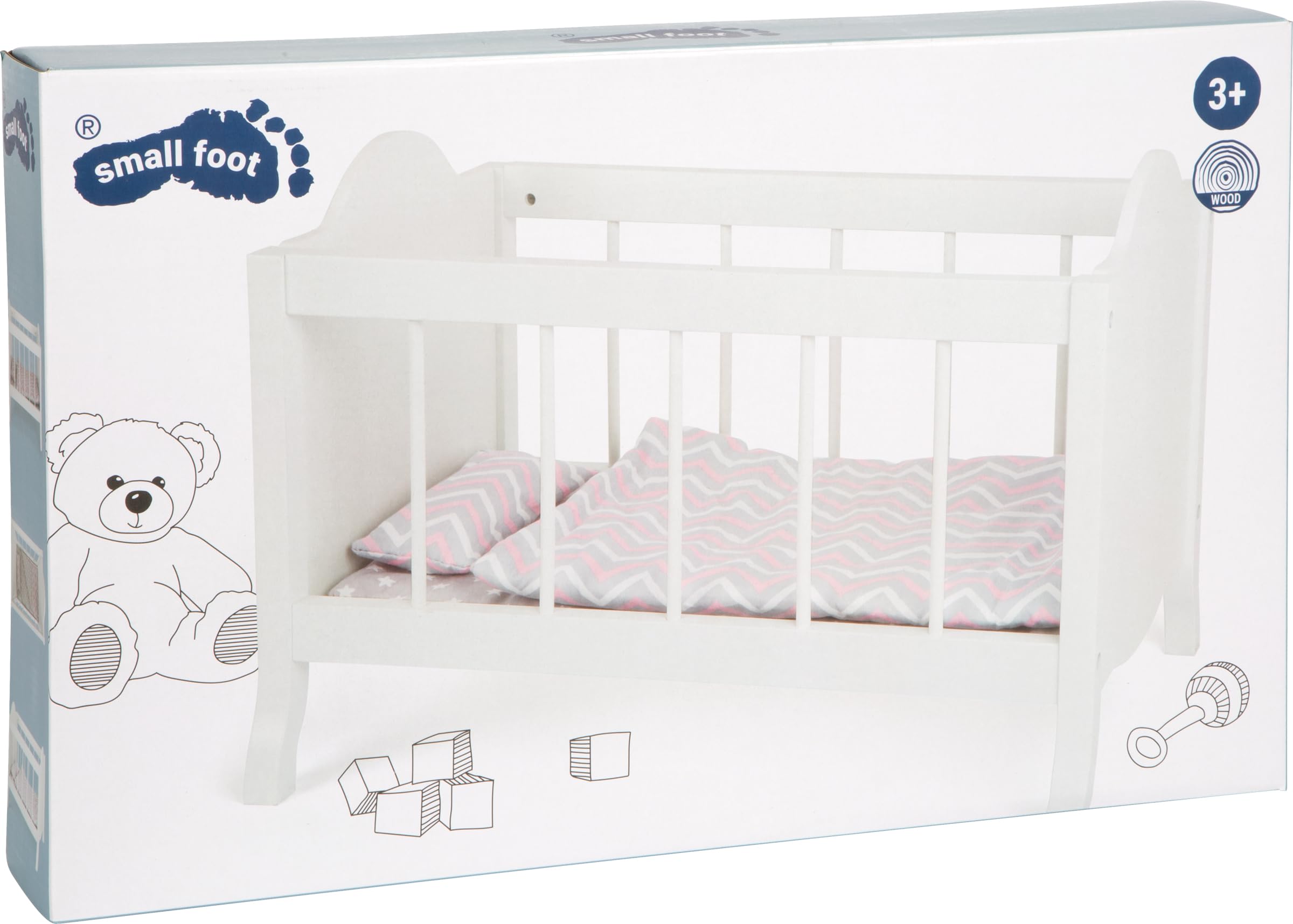 small foot Puppengitterbett aus Holz, mit weicher Matratze, Bettdecke, Kissen und Bettwäsche, ab 3 Jahren, 11778, Klein