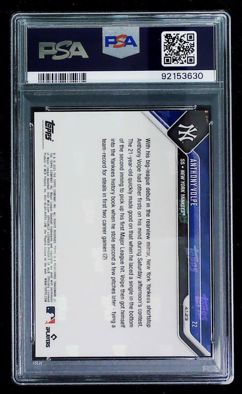 2023 Topps NOW Blue #22 Anthony Volpe RC Rookie 47/49 New York Yankees MLB Baseball Trading Card Graded PSA 10 (GEM MINT)